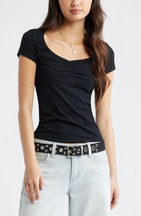 BP. Ruched Front Cotton T-Shirt in Black at Nordstrom, Size Xx-Small