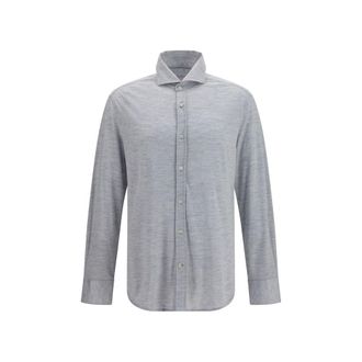 Brunello Cucinelli Gray Silk Dress Mens Shirt