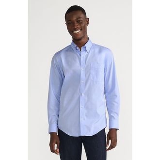 Lands End School Uniform Tailored Fit No Iron Solid Supima Cotton Pinpoint Buttondown Collar Dress Shirt in Light Blue at Nordstrom, Size 17.5 - 35