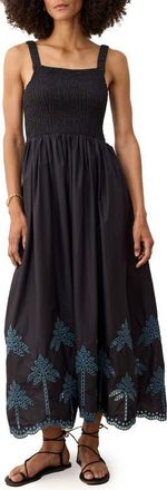 Marine Layer Selene Fit & Flare Eyelet Embroidered Sundress in Black/Mediterranean at Nordstrom, Size Small