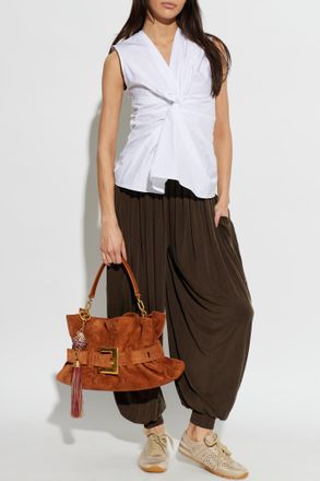 Balmain Trousers With Cuffed Legs, Womens, Brown