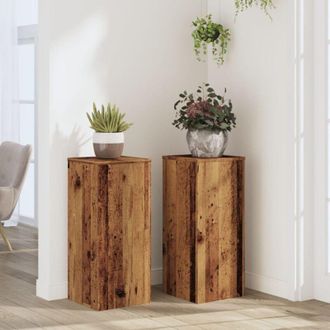 vidaXL Vidaxl - Soportes De Plantas 2 Uds Madera Roble Envejecido 30x30x70 Cm