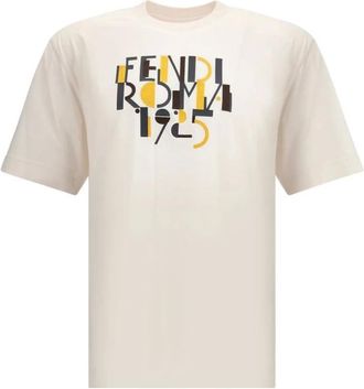 Fendi T-Shirts, male, White, Size: XS Logo Print Crew Neck T-Shirt