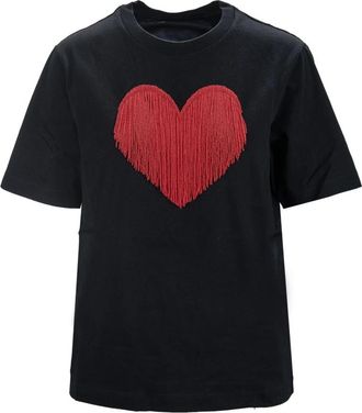 Dsquared2 Rood Hart Print T-Shirt - Dames - T-shirts - Zwart - 2XS - Katoen - Tops