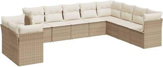 vidaXL Juego De Sof&aacute;s Jard&iacute;n Con Cojines Beige 10 Pzas Rat&aacute;n Sint&eacute;tico Vidaxl