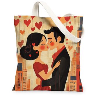 Generic Romantic Valentines Day Cupid Canvas Tote Bag for Shopping 13x15, Man and Wife Couple Love Reusable Grocery Print Bag for Women, Fun Lover Beach Aesth