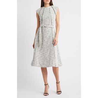 Halogen Contrast Detail Belted Midi Dress in Bright White at Nordstrom Rack, Size X-Small