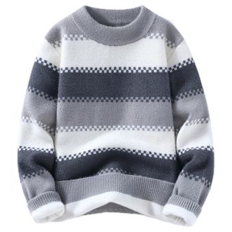 Generic Mens Warm Striped Pullover - Round Neck Long Sleeve Large Size Vintage Sweater Chic and Elegant Loose Autumn Winter Sweater Casual Soft Outdoor Versat