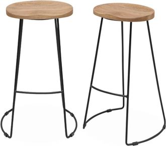 Sweeek Taburete de bar de madera y acero, set de 2, natural