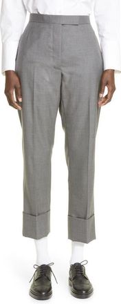 Thom Browne Back Strap Wool Cuff Crop Pants in Medium Grey at Nordstrom, Size 10 Us