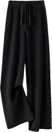 Generic Womens Thick Warm Knitted Pants - Casual Soft and Elastic with High Waist Fashion Straight Ankle-Length Pants Black