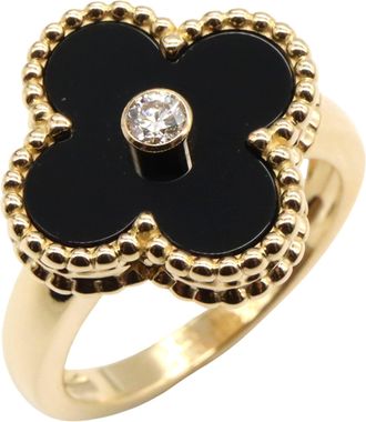 Van Cleef & Arpels Vintage Alhambra Black Clear Yellow Yellow Gold (18K) Band Ring (Pre-Owned)