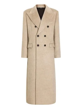 Dolce & Gabbana peak-lapel double-breasted coat - men - Virgin Wool/Polyamide/Mohair - 50 - Neutrals