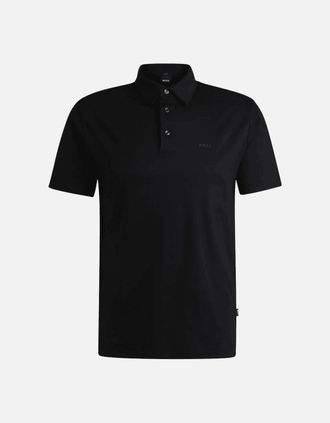HUGO BOSS Mens Palosh Cotton Rubberised Logo Black Polo Shirt - Size: 36