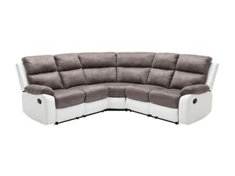 VENTE-UNIQUE.COM Sof&aacute; rinconera poli&eacute;ster 5 plazas gris, blanco 226x226cm