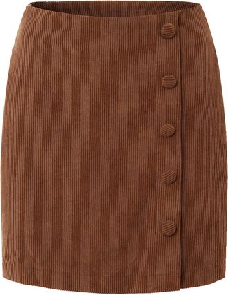Generic Women High Waisted Invisible Zipper 2-in-1 Mini A-Line Corduroy Casual Skirt, Bodycon Vintage Mini Skirts (Brown,XL)