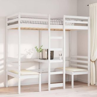 Berkfield Home Loft Bed Frame with Desk & Chairs White 90x190cm Solid Wood Pine | Size: 90x190 cm