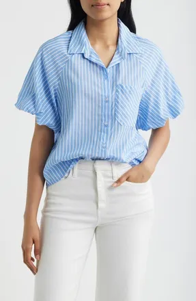 Beach Lunch Lounge Biance Bubble Sleeve Button-Up Top in Blue Agave at Nordstrom, Size X-Large