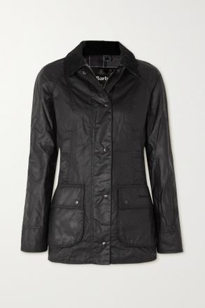 Barbour Beadnell Jacke Aus Gewachster Baumwolle Mit Cordbesatz - Schwarz