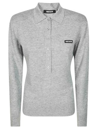 Rotate Wool Longsleeve Polo Merino Wool-Blend Top