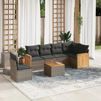 vidaXL Vidaxl - Set De Sof&aacute;s De Jard&iacute;n 7 Piezas Con Cojines Rat&aacute;n Pe Gris