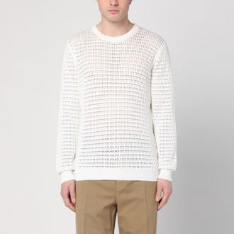 Roberto Collina Perforated Milk Coloured Sweater In Cotton