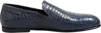 Dolce & Gabbana Blauwe exotische leren instaploafers - Heren - Loafers - Blauw - 42 EU - Leer - Schoenen