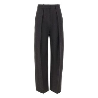 Victoria Beckham Wijde broek - Dames - Wijde Broeken - Grijs - S - Wol - Broeken