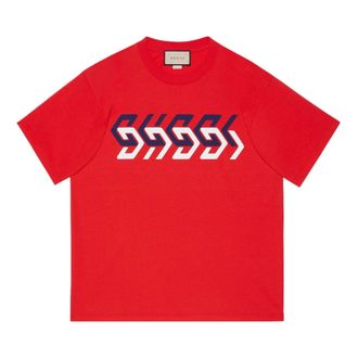 Gucci SS22 Cotton jersey T-shirt with Gucci mirror print Red 616036-XJDV9-6229