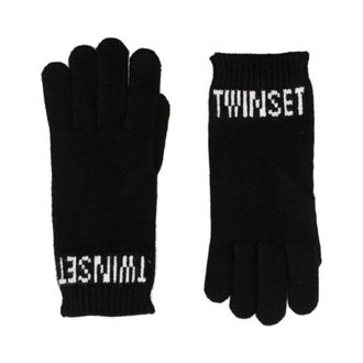 Twinset Gloves, female, Black, Size: M Girls Black Logo Gloves