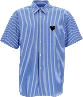 Comme Des Gar&ccedil;ons Blue Vertical Stripe Short-Sleeve Cotton Shirt