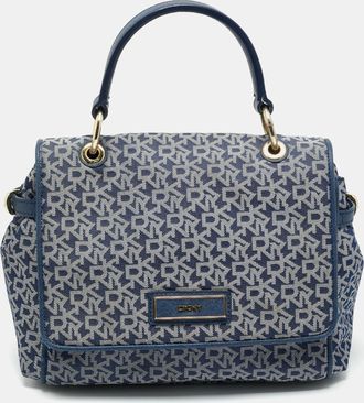 DKNY Dkny Blue Signature Canvas And Leather Trim Flap Top Handle Bag