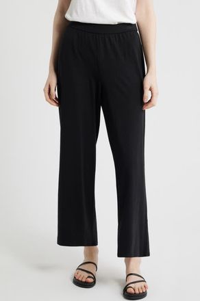 Eileen Fisher Jersey Ankle Wide Leg Pants in Black at Nordstrom, Size Xx-Small