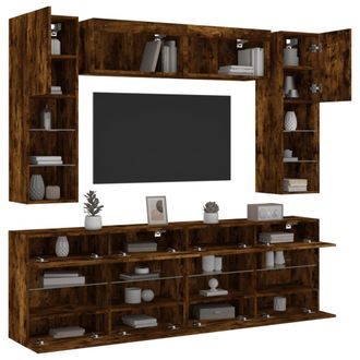 vidaXL Muebles De Tv De Pared Con Luces Led 6 Piezas Roble Ahumado Vidaxl