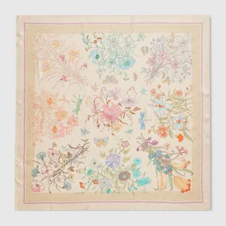 Gucci Printed Double G Silk Jacquard Carr&eacute;, White, Silk