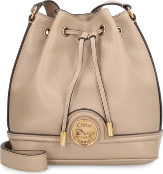 Chloé Tassen, Dames, Beige, ONE Size, Leer, Horse Medal Bucket Bag