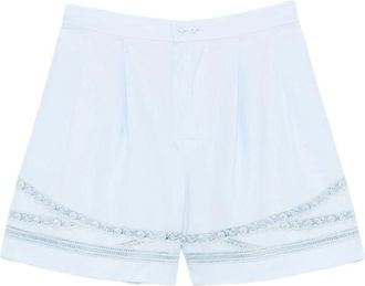 Ermanno Scervino Geplooide Shorts met Kant - Dames - Bermuda - Blauw - S - Katoen - Korte Broeken
