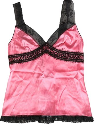 Dolce & Gabbana Pink Silk Satin Lace Trim Lingerie Top Womens Sleepwear