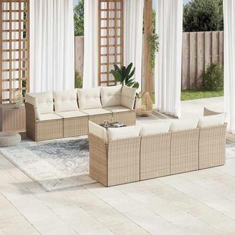 vidaXL Set De Sof&aacute;s De Jard&iacute;n 9 Pzas Con Cojines Rat&aacute;n Sint&eacute;tico Beige Vidaxl