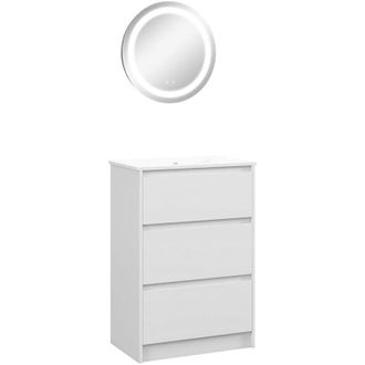 Kleankin Kleankin - Conjunto De Ba&ntilde;o Incluye 1 Mueble De Ba&ntilde;o Con Lavabo 61x37x88 Cm Y 1 Espejo De Ba&ntilde;o Con Luz Led Antivaho Interruptor T&aacute;ctil &Oslash;50x4,6 Cm