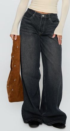Princess Polly Naylor Baggy Wide Leg Jeans in Grey Wash at Nordstrom, Size 10