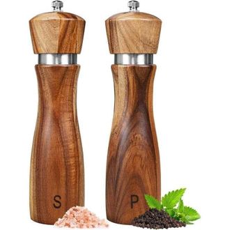 OEM Moulin &Agrave; Sel - Moulin &Agrave; Poivre - Bois DAcacia Massif - Broyeur En C&eacute;ramique - Hauteur 20 Cm - Lot De 2