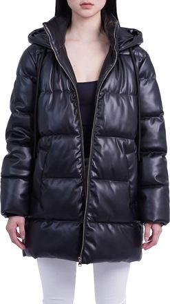 Love Token Bianka Zip Front Puffer Coat In Black