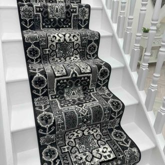 Runrug Stair Runner Carpet for Staircases - Soft & Comfy, 9mm - Abstract in Black | Size: 60 cm x 720 cm