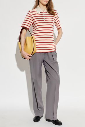 Jil Sander Striped Pattern Polo, Womens, Red