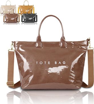 Generic Womens Letters Print Tote Bag, New Womens PVC Waterproof Kraft Paper Handbags, with Shoulder Strap (Brown)