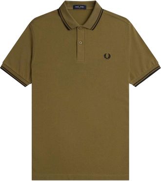 Fred Perry Mens Black Twin Tipped Collar Dark Brown Polo Shirt Cotton - Size X-Small