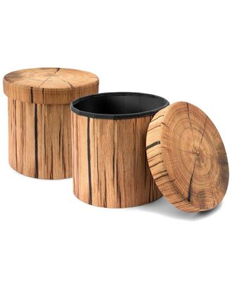 Sorbus Set Of 2 Tree Stump 15In Storage Ottomans