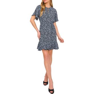 CeCe by Cynthia Steffe Print Flutter Sleeve Dress in Rich Black at Nordstrom, Size Medium
