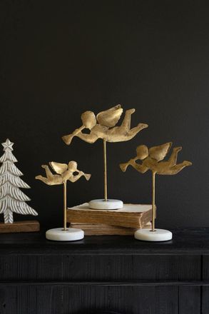 Kalalou Set Of Three Table Top Angels On Marble Bases